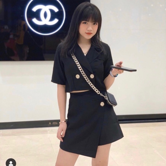 Set Áo Croptop Cổ Vest Mix Chân Váy - SE728 | BigBuy360 - bigbuy360.vn