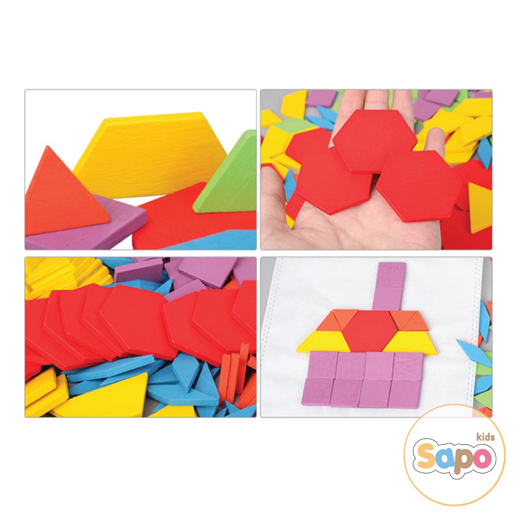 Ghép hình Pattern Block Montessori 155 chi tiết cho bé sáng tạo nhiều màu bộ đồ chơi cho bé SAPO KIDS