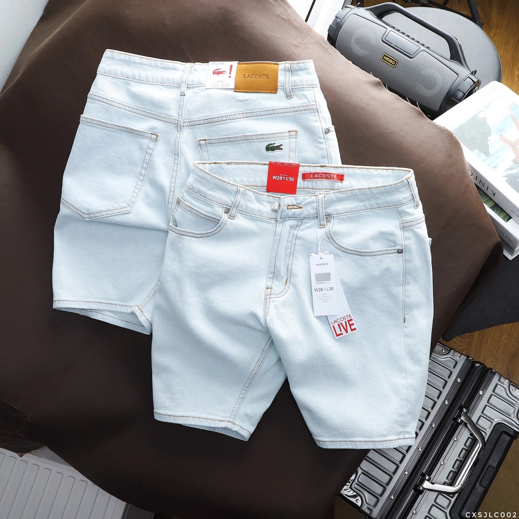 Quần Short Jean XANH NHẠT nam LACOSTE XANH xịn logo cá sấu thêu 2 túi trước 2 túi sau CÓ BIG SIZE