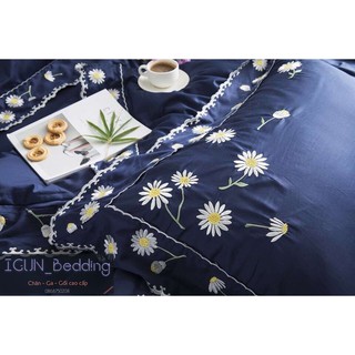 Bộ CÚC HỌA MI (3 màu) set Chăn Ga Gối cưới Lụa thêu cao cấp