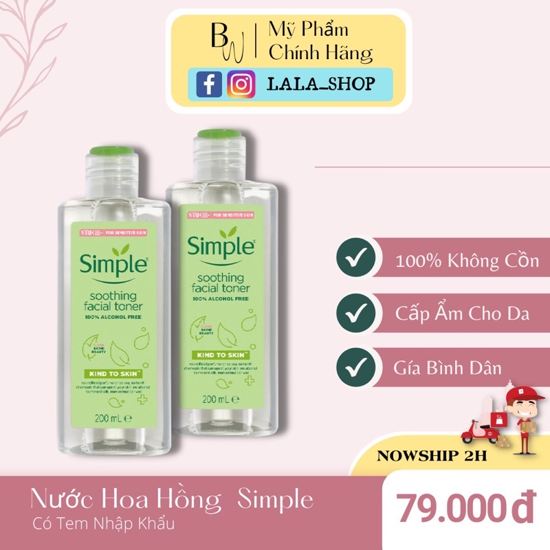 Nước Hoa Hồng Soothing Facial Toner Simple cân bằng da, cấp ẩm cho da 200ml