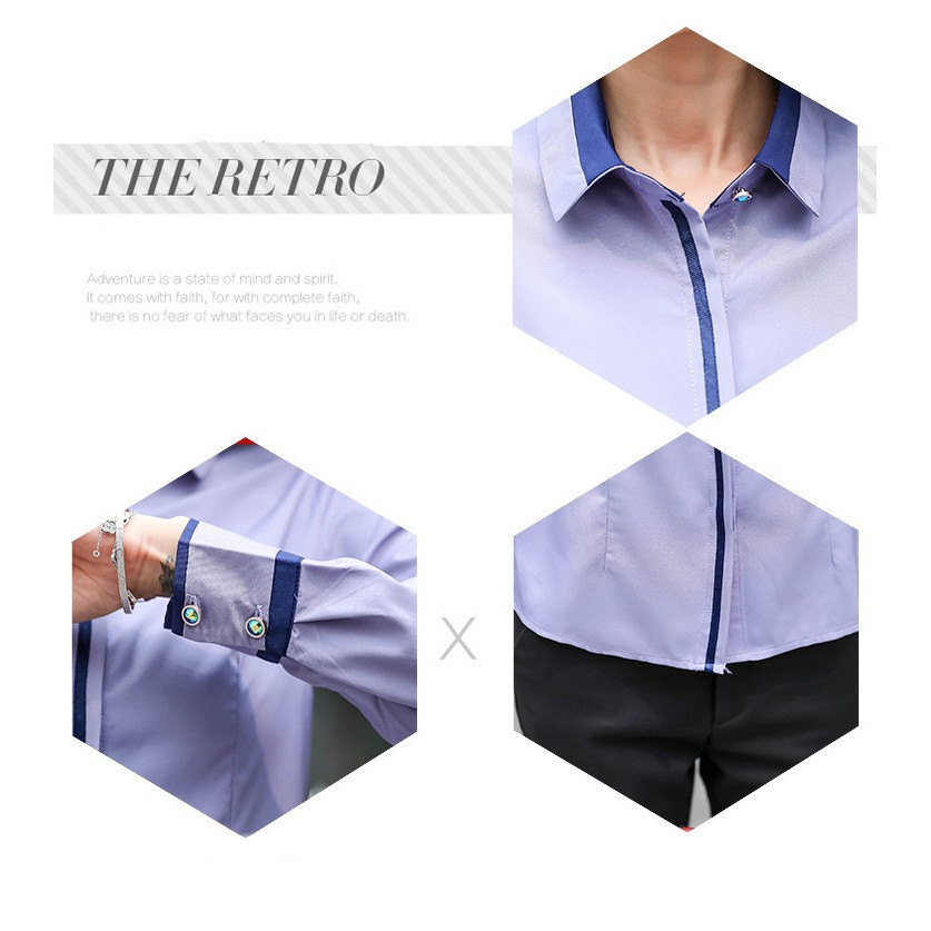 Áo sơ mi Polyester tay dài phong cách Hàn Quốc cổ Polo thanh lịch trẻ trung cho nữ