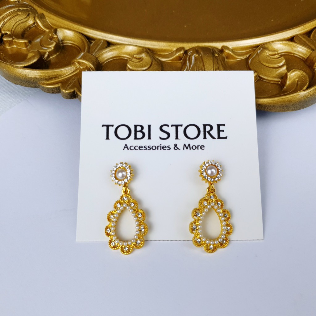 Bông tai nữ đính đá gắn ngọc trai nhân tạo sang chảnh khuyên tai nữ hoa tai NO SKU 28 TOBI STORE