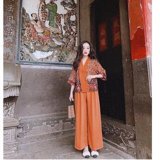 Sét Lam Đi Chùa Thổ Cẩm C086