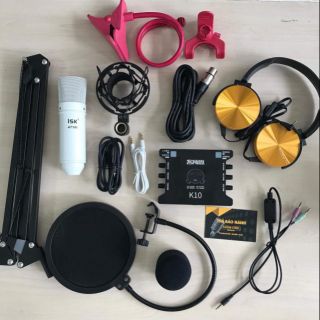 Combo livestream thu âm mic ISK AT100, sound card k10 , full phụ kiện