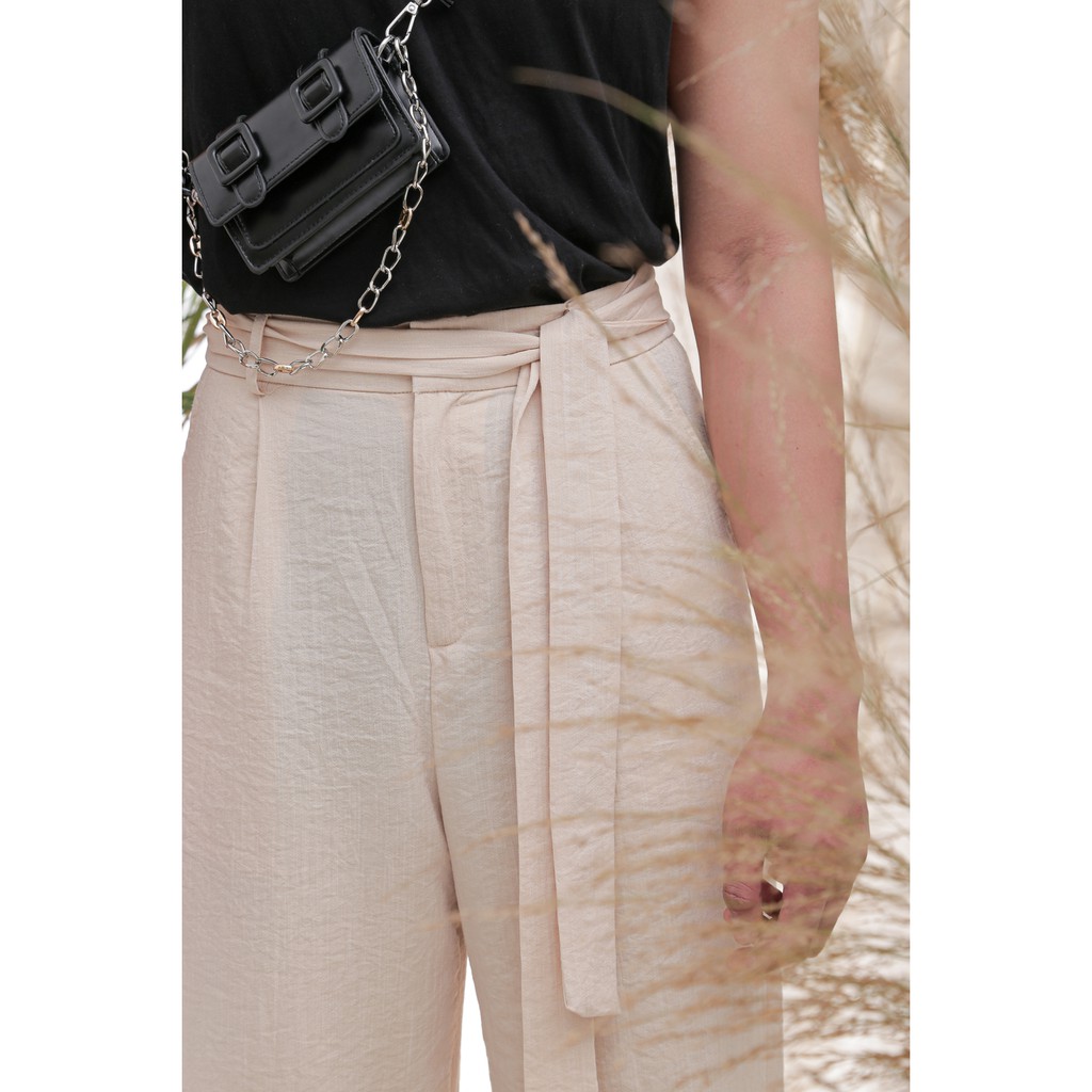 Quần Linen đi biển ống suông lưng cao phối dây đai dài 1,5m | BigBuy360 - bigbuy360.vn