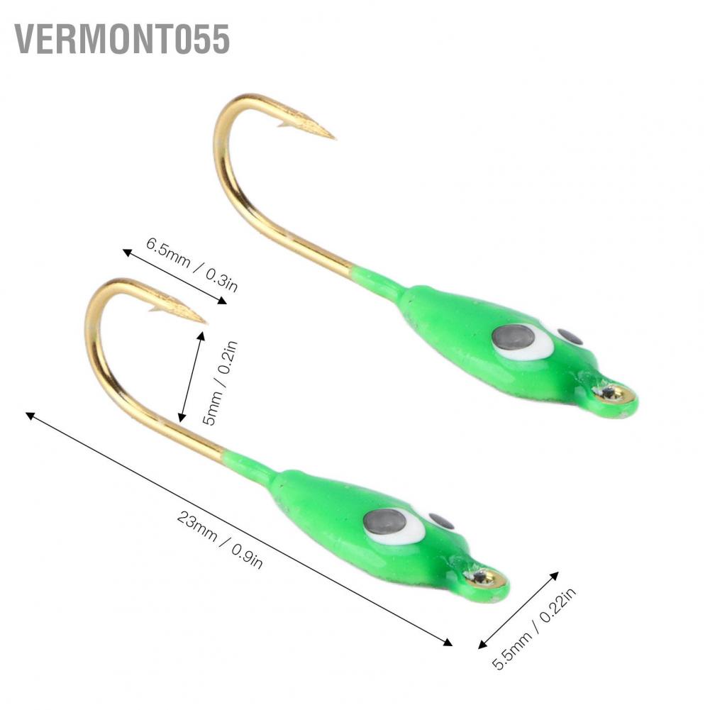 Vermont055 10Pcs Ice Fishing Jigs Barbed Winter Jigging Lures Mini Hook Accessories Green Tadpole Shape