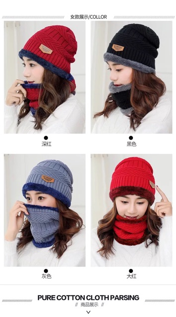 Set mũ+ khăn lót lông ấm áp cho nam/nữ hàng QCCC