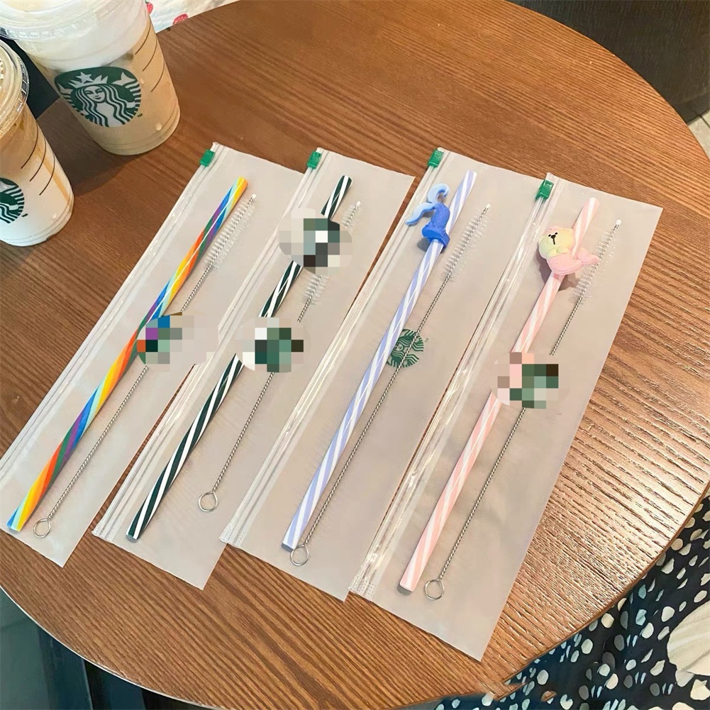 Ống hút Starbucks có cọ ống hút hình gấu hoạt hình