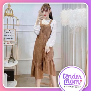 Đầm bầu thu đông đẹp đuôi cá chất nhung mềm mại từ 45 đến 75kg v01