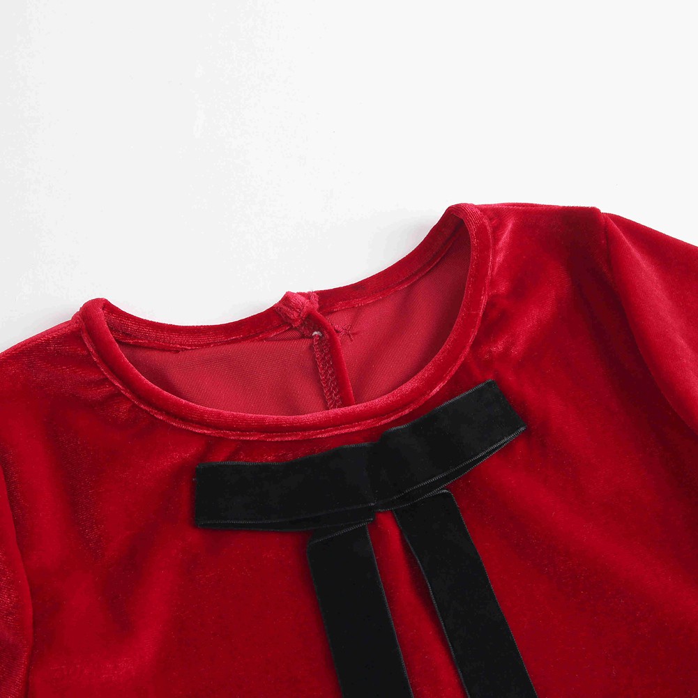 Sanlutoz Fashion Dress for Girls Red Long Sleeve Bow Dresses Party Wedding