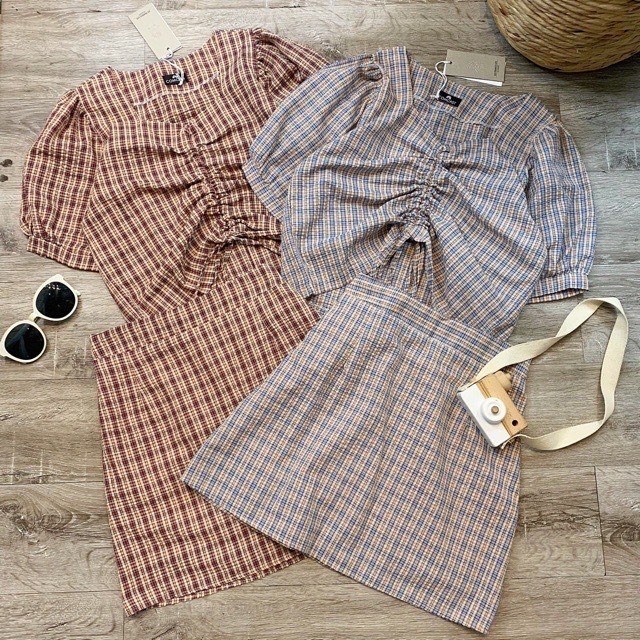 Set váy kẻ caro 2 màu freesize giá siêu rẻ - Set áo croptop rút ngực mix chân váy chữ A dáng ngắn SS36 | BigBuy360 - bigbuy360.vn