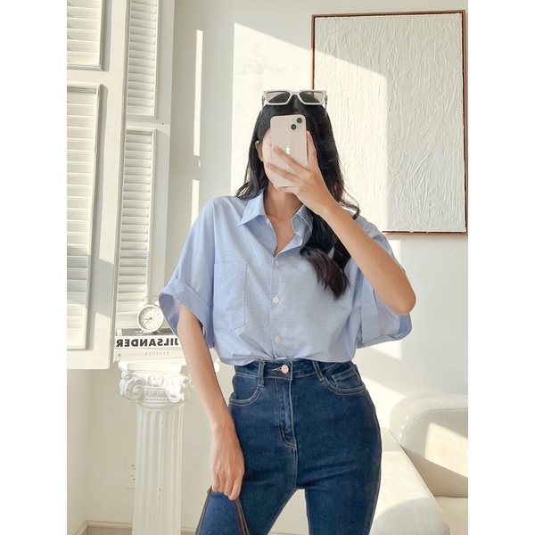 Áo sơ mi basic cánh dơi 1 túi chất vải đẹp MIEU - JA12