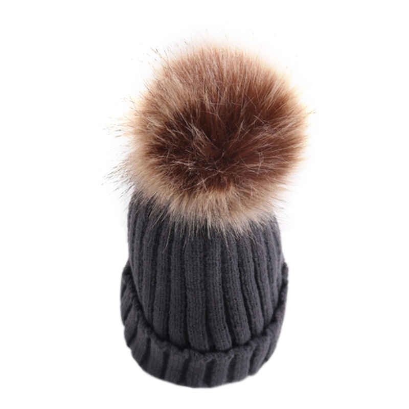 Mũ Beanie Dệt Kim Màu Trơn Đính Quả Bông Mềm Mại Thời Trang Mùa Đông Cho Nữ