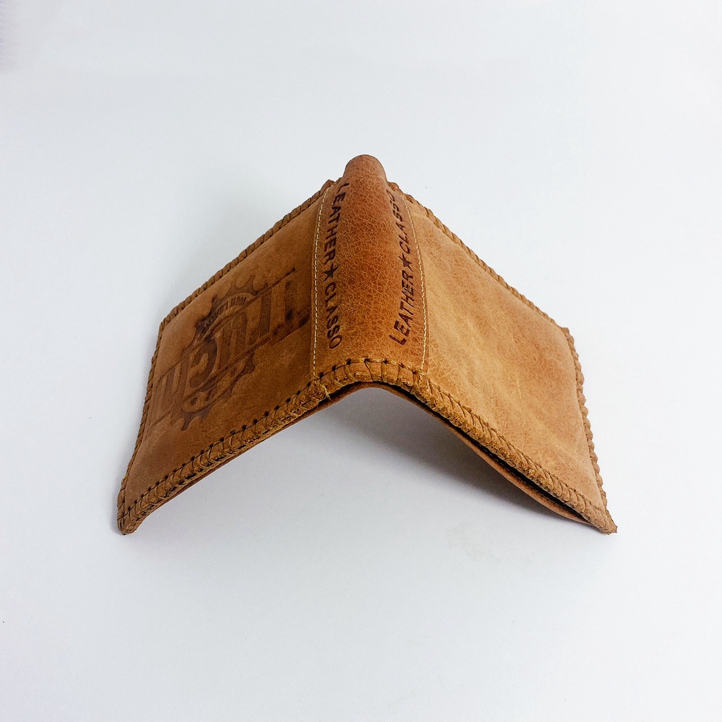 Ví nam thời trang cao cấp da bò thật kiểu dáng khâu viền hiệu Leather Collection JJKVTRUCHI
