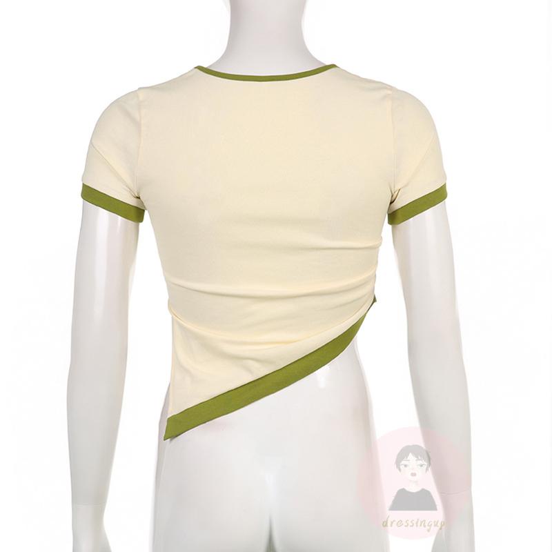Áo Thun Tay Ngắn Cổ Tròn Màu Sắc Tương Phản Thời Trang Dành Cho Nữ