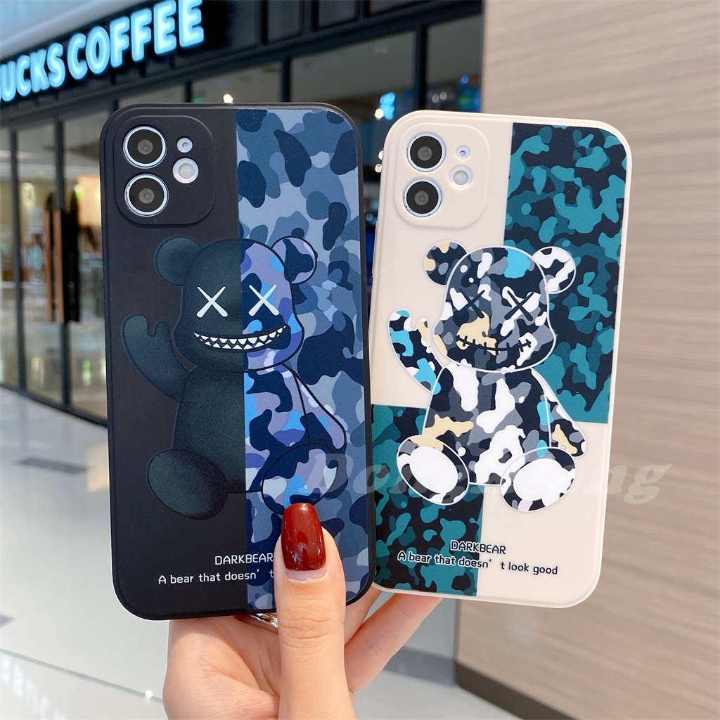 Ốp điện thoại tpu silicon viền vuông họa tiết bearbrick rằn ri thích hợp cho iPhone 13 Pro Max 12 11 6 6s 7 8 Plus XR XS