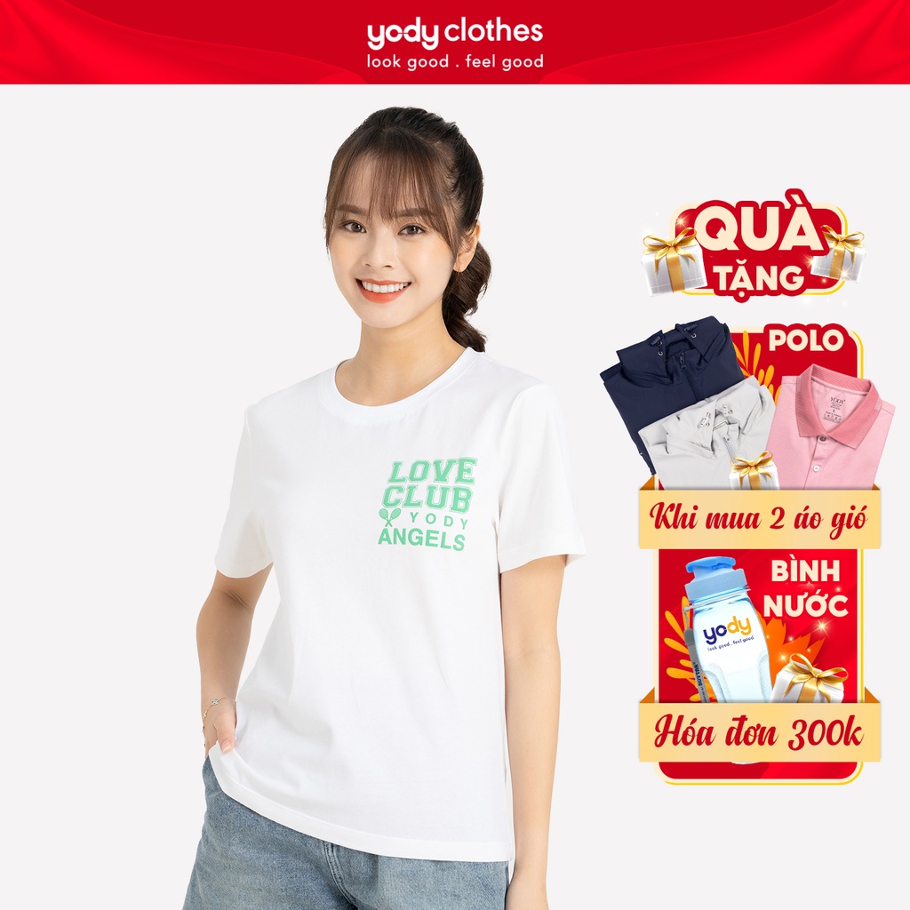 Áo thun nữ kiểu YODY vải cotton in hình cô gái cá tính TSN5188