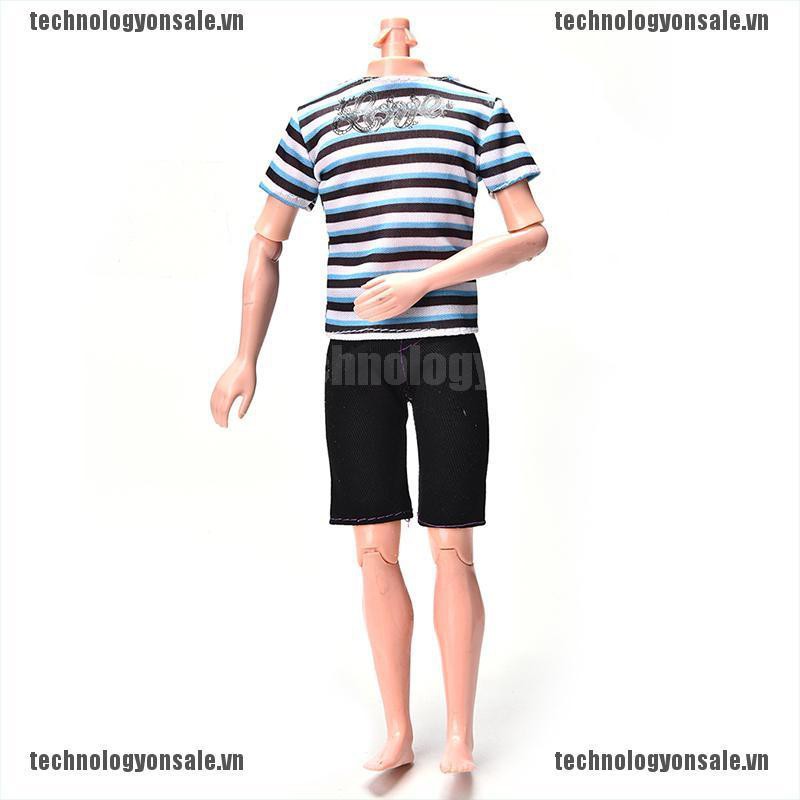 [😎😎Tech] Striped Shirt Suit for Ken Doll Barbie Cloth Black Short Pants Fashion Doll Suit [VN]