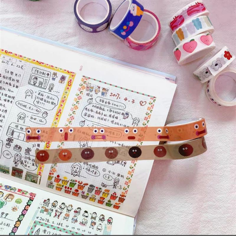 Cuộn Băng Keo, Washi Tape Dán Trang Trí Sổ Tay, Trang Trí Kệ Nhựa Họa Tiết Dễ Thương BiTi BK023