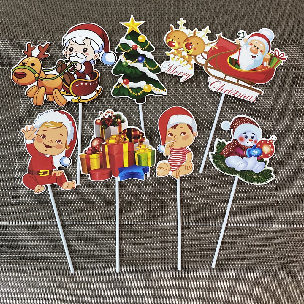 Set thẻ cắm Noel [HÀNG HOT] topper trang trí bánh kem chủ đề về ngày lễ noel đón chào năm mới và bánh sinh nhật dịp noel