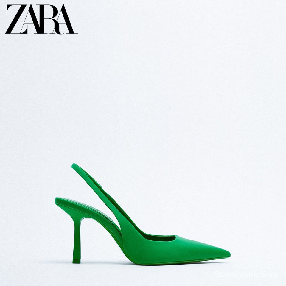Giày cao gót slingback Zara mũi nhọn chất liệu vải màu tím thời trang mùa hè 2021 mới cho nữ