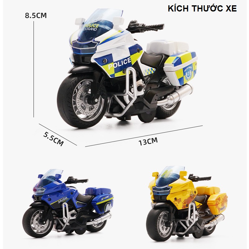 Xe mô tô cảnh sát đồ chơi trẻ em bằng hợp kim và nhựa xe chạy cót có âm thanh và đèn sáng mô hình tỉ lệ 1:14