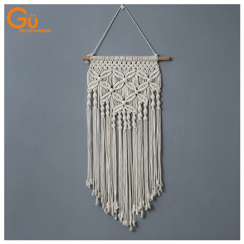 Tranh Trang Trí Treo Tường Macrame GU DECOR WOODEN -  Màu Trắng