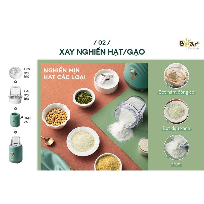 MÁY XAY ĐA NĂNG 3 CỐI XAY SINH TỐ, XAY THỊT, XAY THỰC PHẨM KHÔ BẢO HÀNH 18 THÁNG CHÍNH HÃNG BEAR BL-B10V2