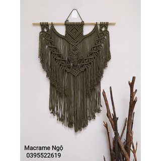 Mành dây, rèm trang trí macrame xanh rêu đậm