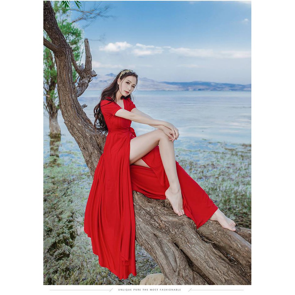 Đầm maxi tay phồng xẻ tà | BigBuy360 - bigbuy360.vn