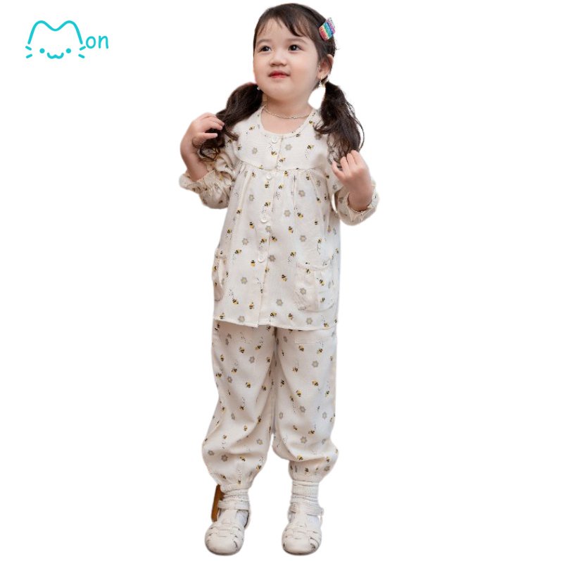 Quần áo bé gái 1-6 tuổi chất đũi tằm họa tiết ong nhí MonBabies VL11