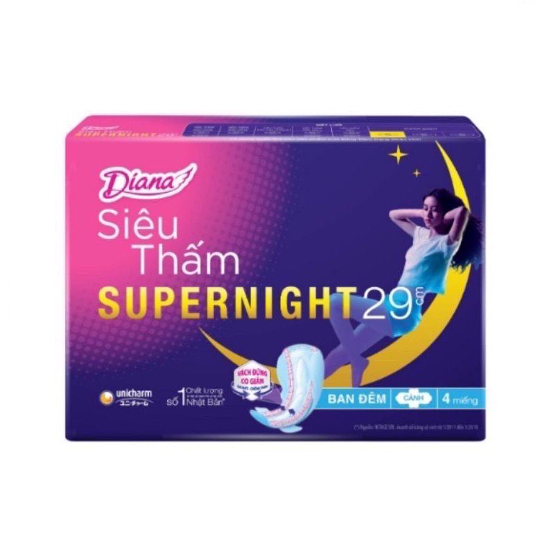 Băng vệ sinh Diana siêu thấm Supernight 29cm x 4 miếng/gói