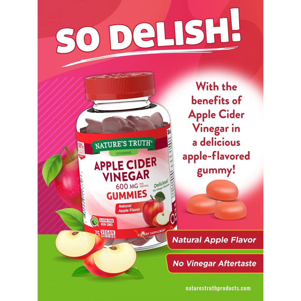 Kẹo dẻo giấm táo Apple Cinder Vinegar của Mỹ- Giúp giảm cân, đẹp da, detox cơ thể nhanh chóng an toàn hiệu quả