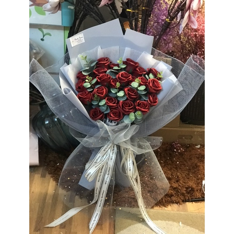 [Hoa sinh nhật - 8/3] Hoa sáp cao cấp 35 bông mix lá táo mốc cao cấp. KThuoc 50x70cm. Có Nowship nội thành