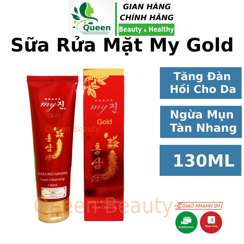 Sữa rửa mặt sâm đỏ My Gold 130ml cho da dầu mụn nhạy cảm hỗn hợp khô tạo bọt thải độc trà xanh rau củ Queen Beauty