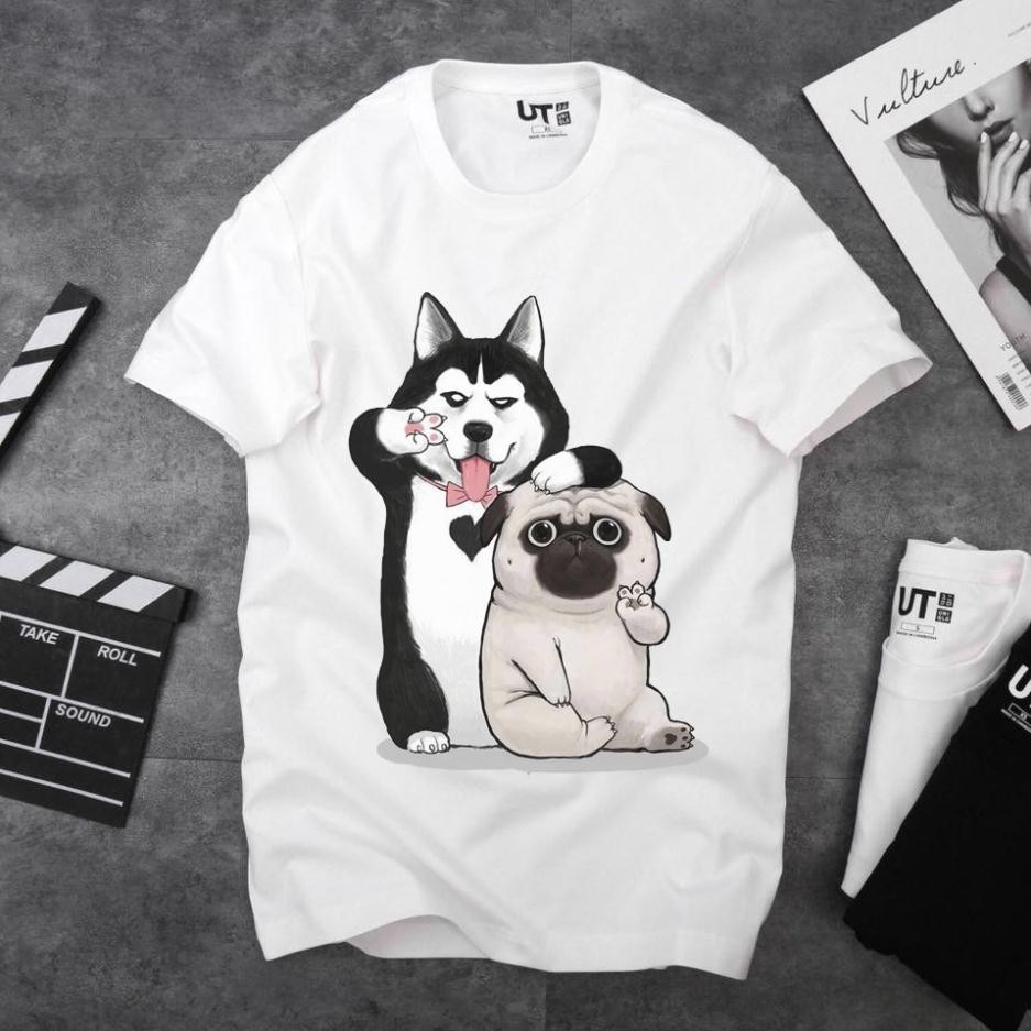 [SIÊU SALE] Áo thun hàn quốc husky & pug cute, vải cotton mịn, mát, in cao cấp, phong cách, áo thun nam nữ 2021