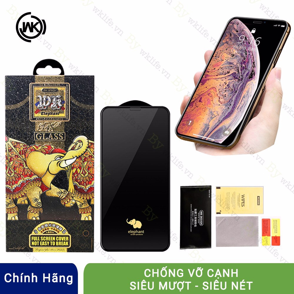 Kính Cường Lực iPhone CHÍNH HÃNG 6D Con Voi Elephant WK Design Full Màn Hình Từ iPhone 6 đến iPhone 12ProMax