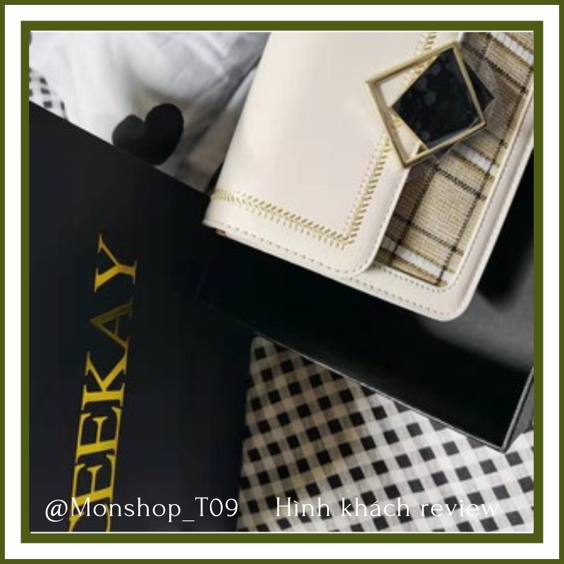 🌸sẵn🌸 Túi xách da mềm đeo chéo nữ CEEKAY chính hãng khóa vuông 2 viên sọc caro  - T09