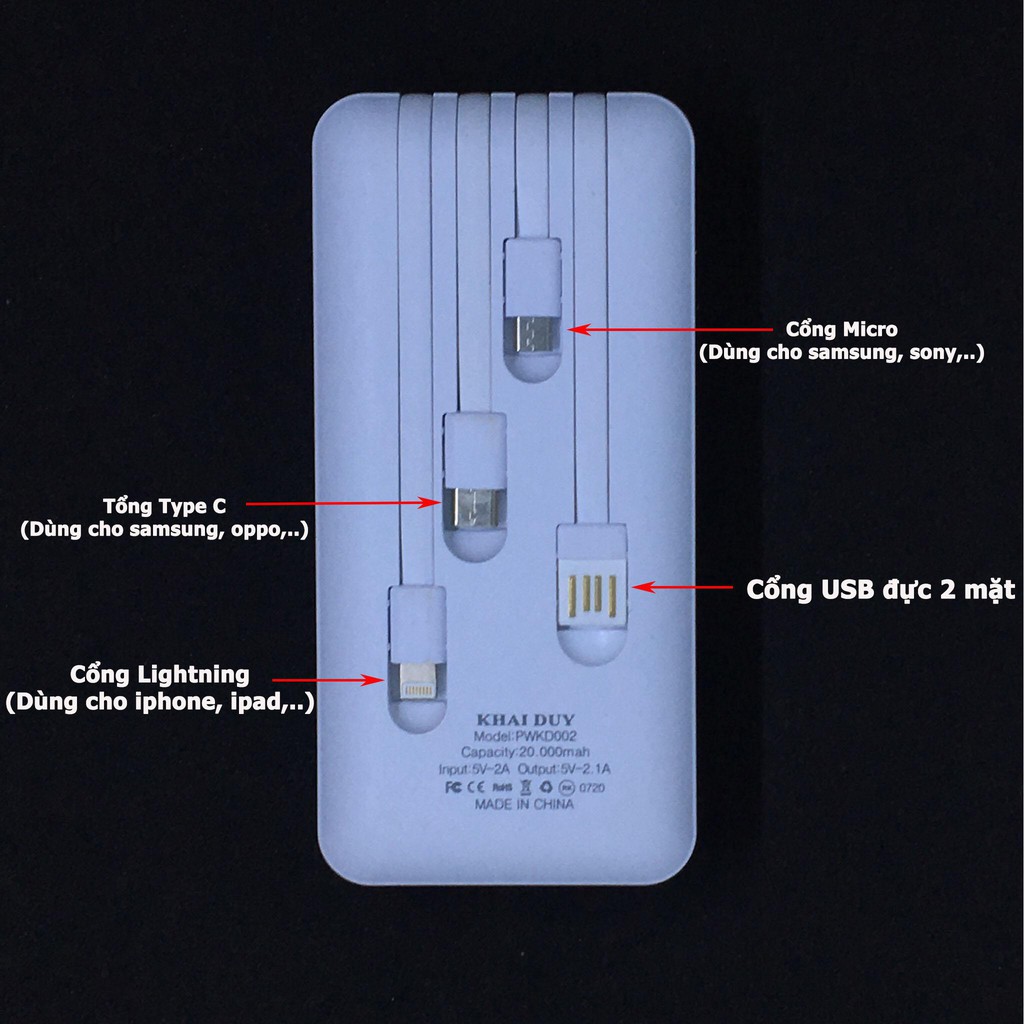 [Freeship] Sạc Dự Phòng 10.000mah Chính Hãng Khai Duy PWKD001 Hiện Đại Nhất- Pin Dự Phòng - Bảo Hành 12 Tháng 1 Đổi 1