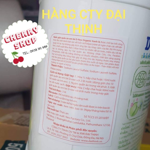 Nước giặt Dnee 2 can 3000ml(Hàng có tem cty Đại Thịnh)