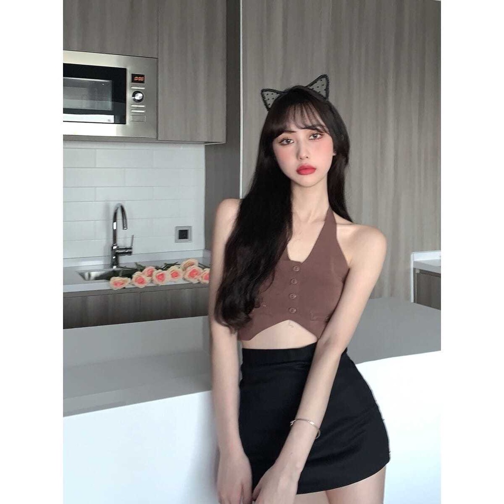 Áo Lửng Hai Dây Cổ Yếm Thời Trang Cho Nữ