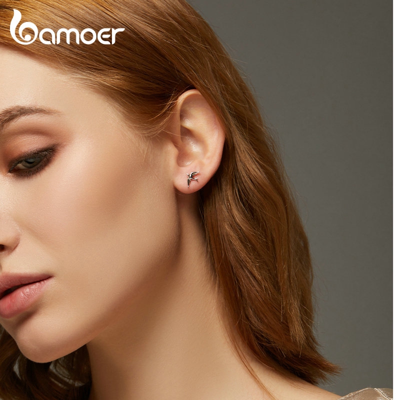 Khuyên tai Bamoer BSE302 bạc 9245 hình chim én thời trang cho nữ
