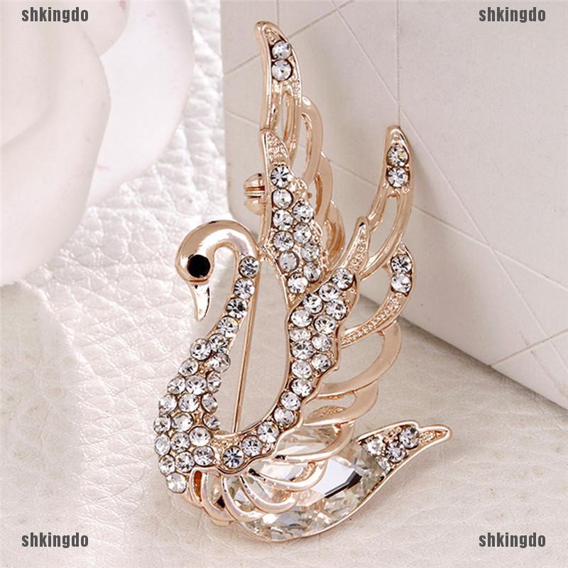 Trâm cài áo hình thiên nga đính pha lê thời trang thanh lịch