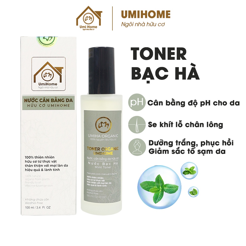 Nước cân bằng da Bạc Hà UMIHOME nguyên chất cân bằng độ PH, se khít lỗ chân lông, dưỡng trắng phục hồi da hiệu quả 100ml