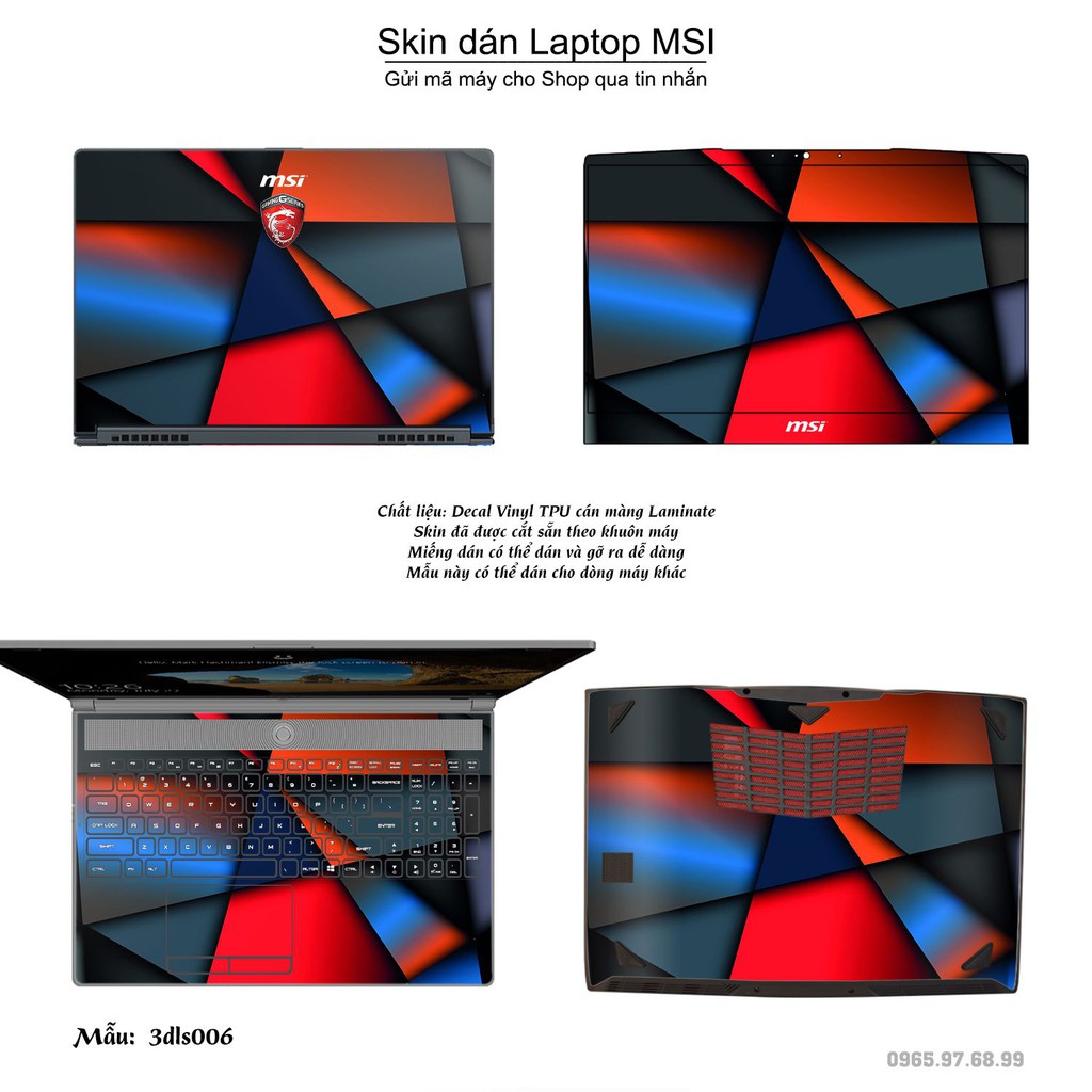 Skin dán Laptop MSI in hình 3D (inbox mã máy cho Shop)
