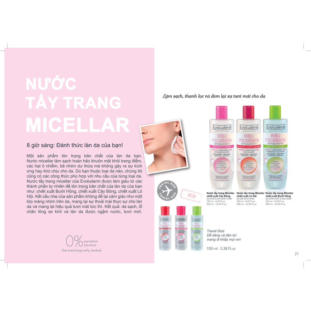 Nước tẩy trang sạch sâu Evoluderm Eau Micellaire 500ml