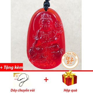 Mặt Dây Chuyền Phật Bản Mệnh Phổ Hiền Bồ Tát Đá Lưu Ly Đỏ