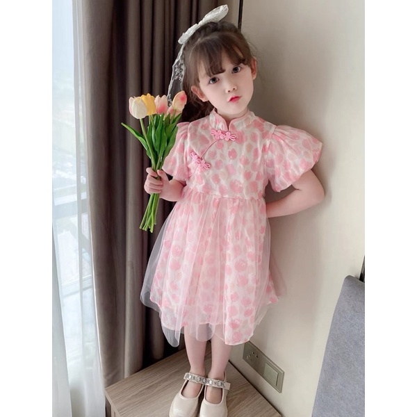 Đầm Công Chúa Sườn Xám Tay Bồng Cực Đẹp 🌸N.C.Store🌸 Đầm xinh cao cấp cho bé