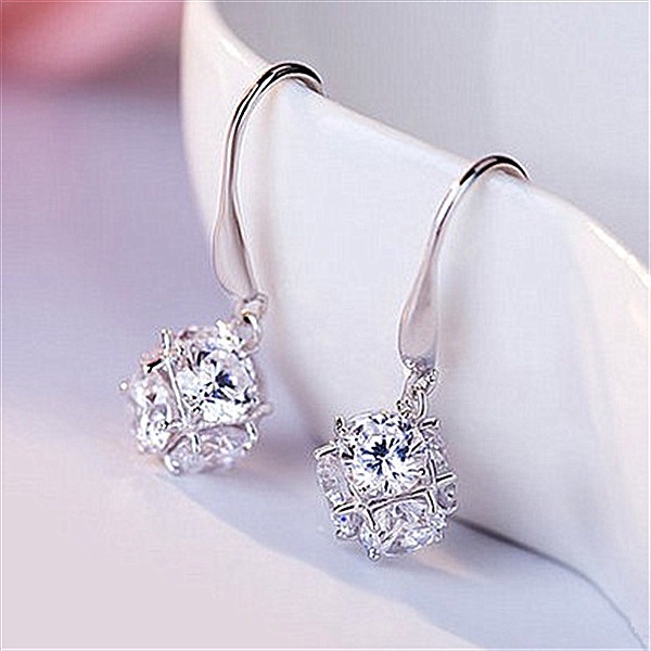 Khuyên Tai Bạc 925 Dáng Dài Đính Đá Zircon Phong Cách Hàn Quốc Cao Cấp Cho Nữ-S1